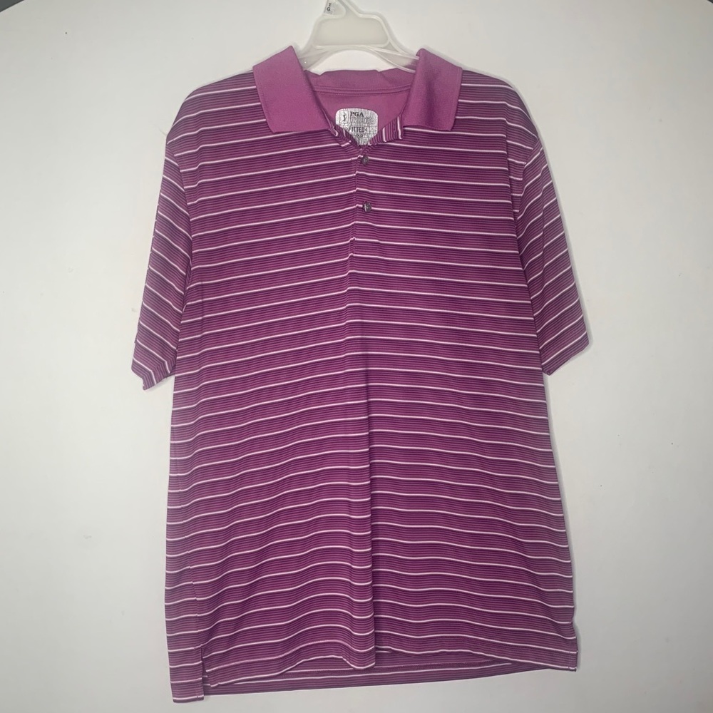 Fitted Purple and White Striped Collared Pullover
